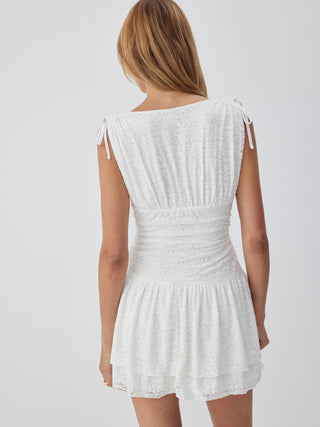 Jacquard V-neck Ruffled Ruched Mini Dress
