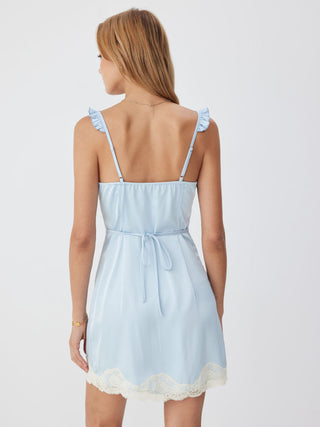 Satin Lace Trim Bowknot Ruffle Sleeve Mini Slip Dress