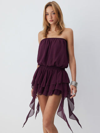 Chiffon Strapless Asymmetrical Layered Mini Dress
