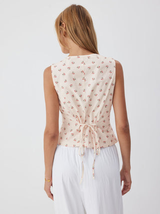 Cotton Floral V-neck Lace Trim Peplum Blouse