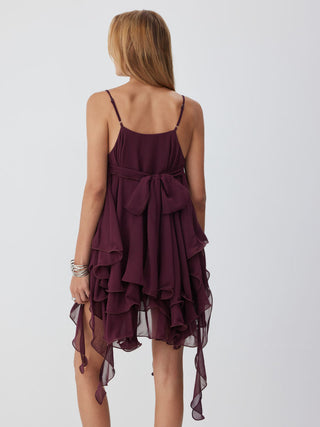 Chiffon V-neck Tiered Ruffled Oversized Crop Cami Blouse