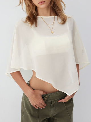 Sheer Lace Asymmetrical Poncho Top Two-Piece Set