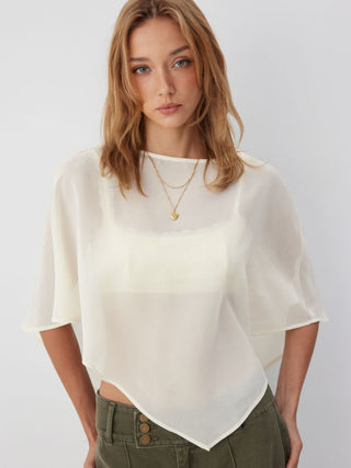 Sheer Lace Asymmetrical Poncho Top Two-Piece Set