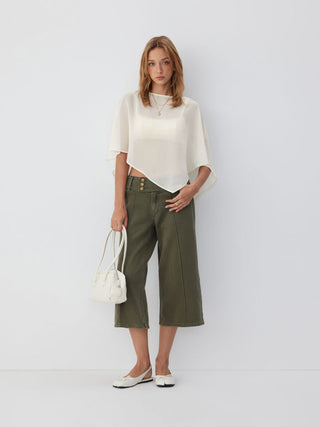 Sheer Lace Asymmetrical Poncho Top Two-Piece Set