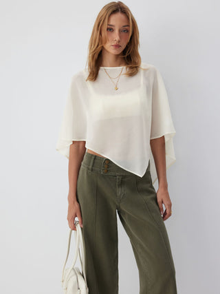 Sheer Lace Asymmetrical Poncho Top Two-Piece Set
