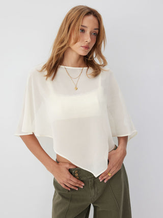 Sheer Lace Asymmetrical Poncho Top Two-Piece Set