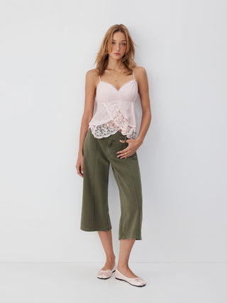 Textured Lace Panel V-neck Crop Cami Blouse