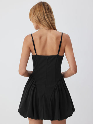 Floral Embroidery Sweetheart Neck Bubble Hem Mini Dress