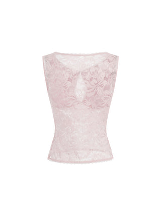 Lace Sheer Boat Neck Top