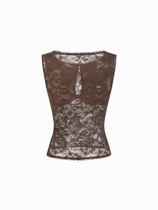 Lace Sheer Boat Neck Top