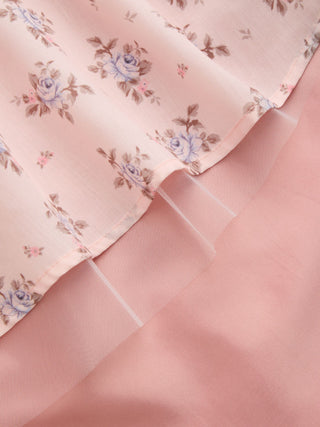 Cotton-blend Floral Square Neck Lace Trim Corset A-line Midi Dress