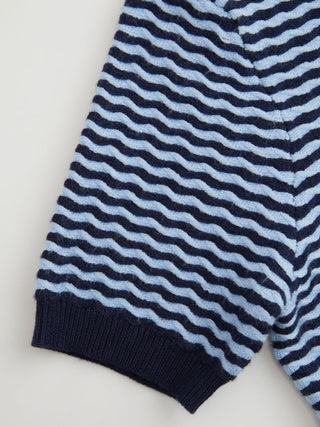 Knit Stripes Polo Neck Colorblock Short Sleeve Top
