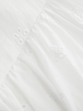Cotton Broderie Anglaise Sweetheart Ruched Flared Mini Dress