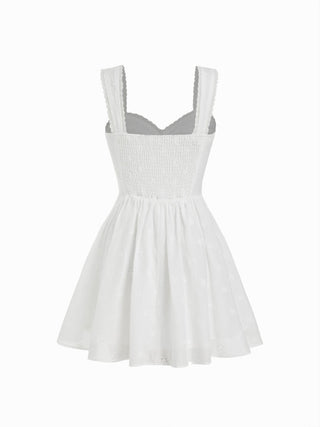 Cotton Broderie Anglaise Sweetheart Ruched Flared Mini Dress