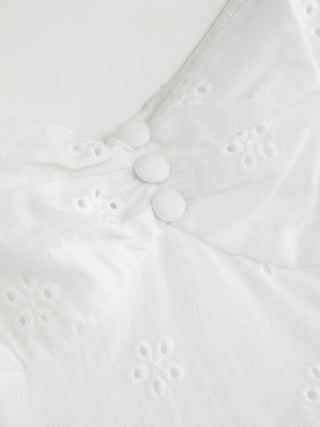 Cotton Broderie Anglaise Sweetheart Ruched Flared Mini Dress
