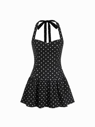 Linen-blend Halter Neckline Bowknot A-line Mini Dress