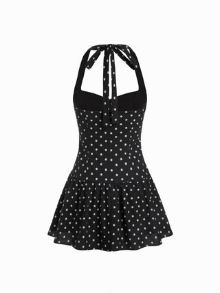Linen-blend Halter Neckline Bowknot A-line Mini Dress