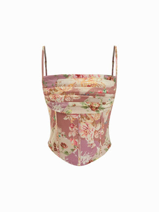 Mesh Abstract Ruched Corset Crop Cami Top