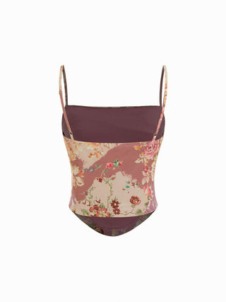 Mesh Abstract Ruched Corset Crop Cami Top