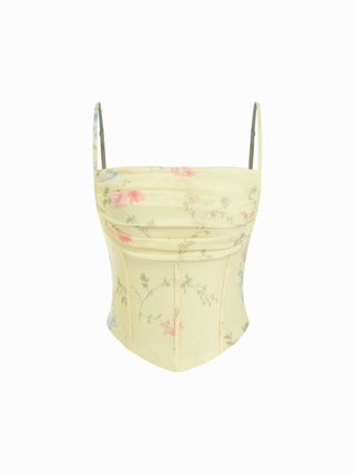 Mesh Abstract Ruched Corset Crop Cami Top