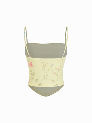 Mesh Abstract Ruched Corset Crop Cami Top