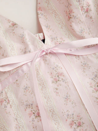 Cotton Floral Halter Neckline Bowknot A-line Mini Dress