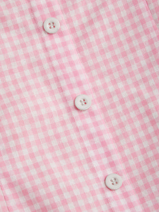 Cotton-blend Gingham V-neck Scallop Hem A-line Mini Dress