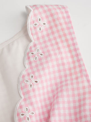 Cotton-blend Gingham V-neck Scallop Hem A-line Mini Dress