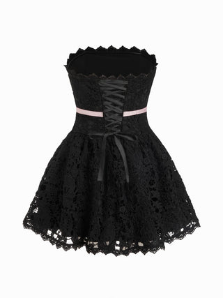 Lace Strapless Bowknot Flared Mini dress
