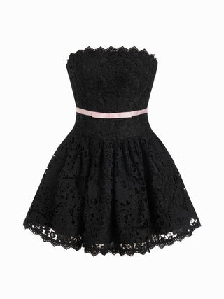 Lace Strapless Bowknot Flared Mini dress