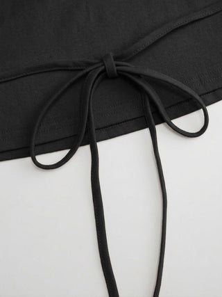 Cotton-blend Boat Neck Batwing Sleeve Drawstring Tee