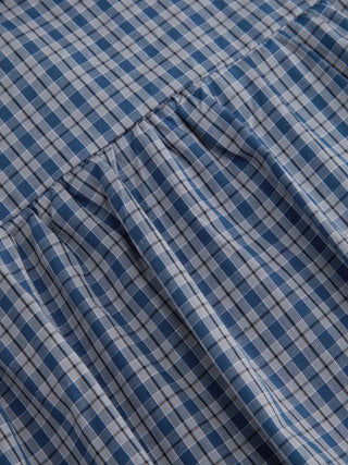 Cotton Gingham Peter Pan Collar Puff Sleeve Pleated Oversized Blouse