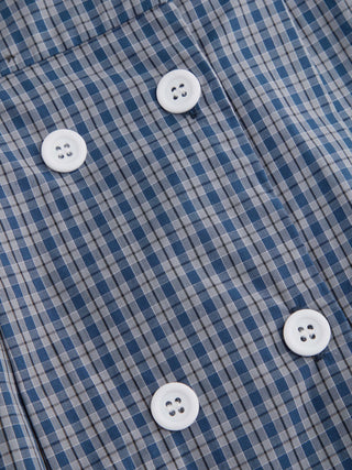 Cotton Gingham Peter Pan Collar Puff Sleeve Pleated Oversized Blouse