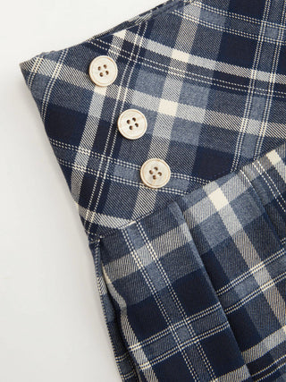 Plaid Low Rise Pleated Mini Skirt with Buttons