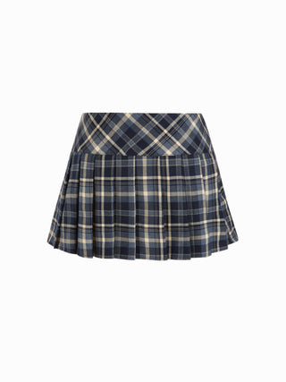 Plaid Low Rise Pleated Mini Skirt with Buttons