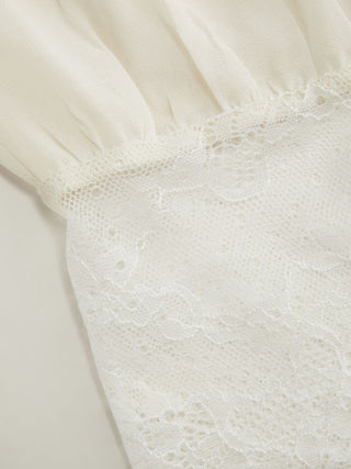 Boat Neck Bell Sleeve Lace Panel Oversized Blouse