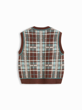 Geometric Contrasting Binding Knitted Crop Vest