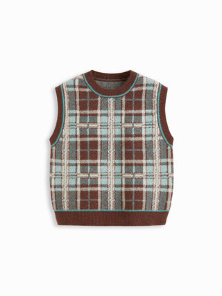 Geometric Contrasting Binding Knitted Crop Vest