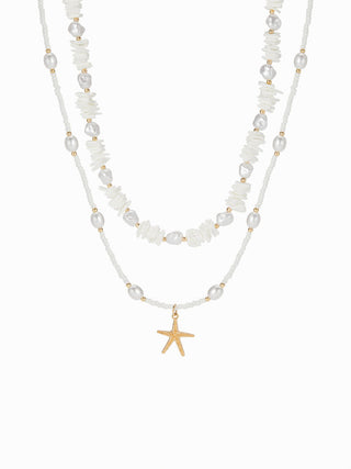 STARFISH & FAUX PEARL BEADED NECKLACE