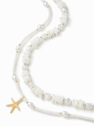 STARFISH & FAUX PEARL BEADED NECKLACE