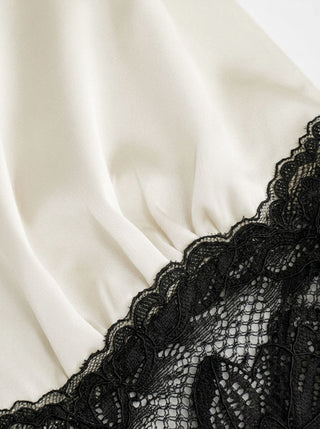 Satin Polka Dot V-neck Lace Panel Mermaid Maxi Dress