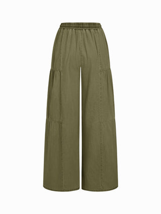 Denim Mid Rise Drawstring Ruched Wide Leg Jeans