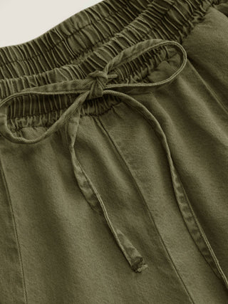 Denim Mid Rise Drawstring Ruched Wide Leg Jeans