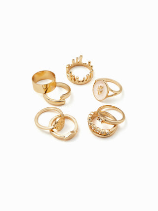 8PCS RHINESTONE & FLORAL RING SET