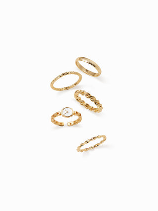 4PCS CLOCK & TWISTED RING SET