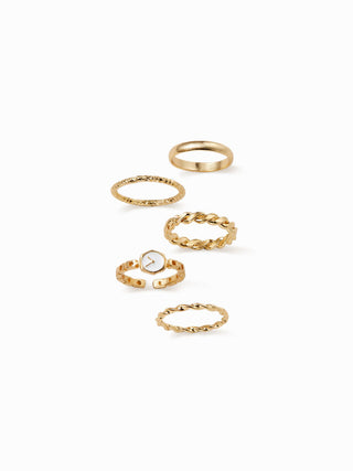 4PCS CLOCK & TWISTED RING SET