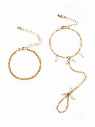 FAUX PEARL HAND CHAIN BRACELET