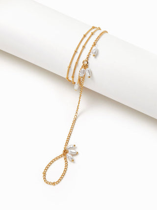 FAUX PEARL HAND CHAIN BRACELET