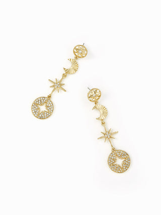 MOON & SUN & RHINESTONE DROP EARRINGS