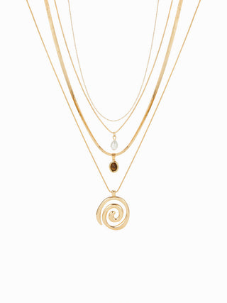SPIRAL & GEMSTONE LAYERED NECKLACE